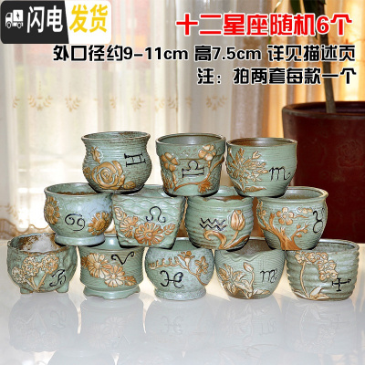 三维工匠4个9.9元陶瓷花盆多肉粗陶素烧透气个性自彩陶瓷花盆大小盆栽 十二星座随机6个 小花盆容器