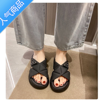 SUNTEK2023新款凉拖鞋女夏松糕厚底网红百搭外穿居家增高防滑沙滩一字拖