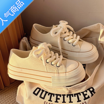 SUNTEK2023新款百搭帆布鞋女夏季薄款厚底小众原创板鞋学生奶fufu小白鞋