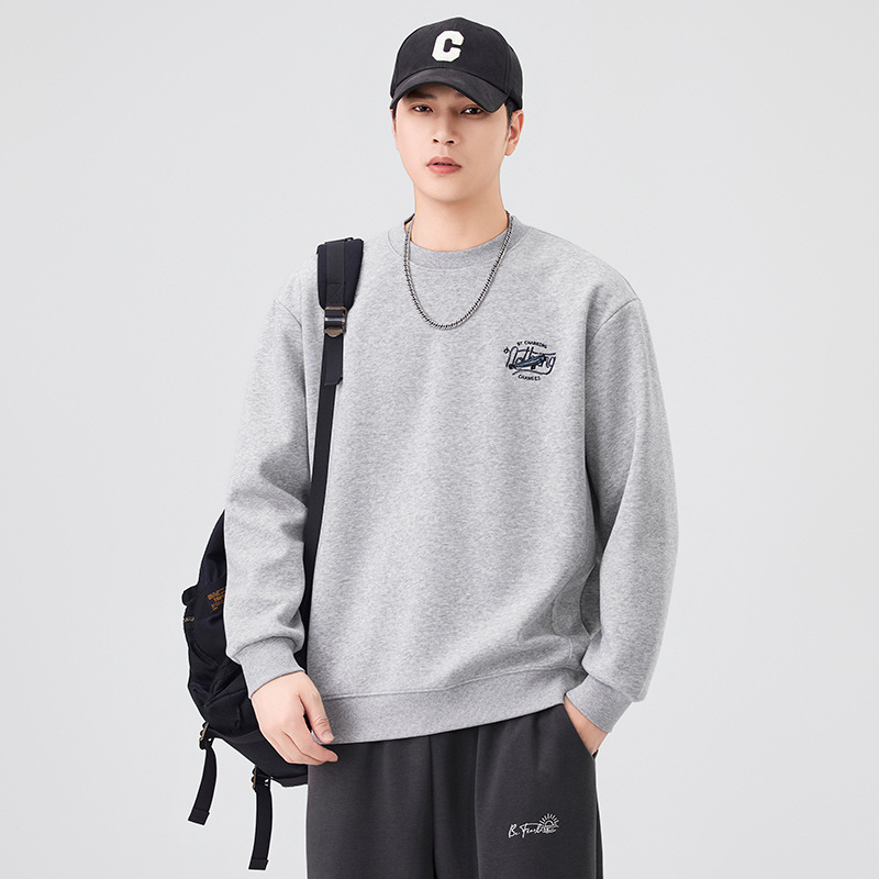 |秋男士圆领长袖打底衫韩版套头连帽字母印花宽松修身百搭