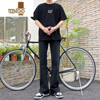 YANXU夏季烟灰色微喇牛仔裤男宽松直筒垂感裤子男百搭阔腿拖地休闲长裤