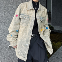 泥色牛仔夹克外套男春秋水洗做旧潮牌复古宽松高街痞帅男士夹克