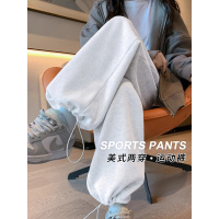 灰色美式运动裤子女秋季新款小个子休闲裤宽松显瘦直筒阔腿裤