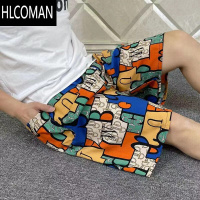 HLCOMAN夏季男士速干沙滩裤裤海边旅游休闲短裤棉绸青年宽松五分裤大裤头