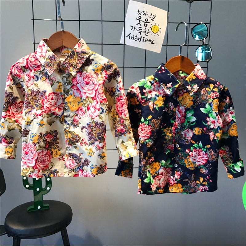 儿童立领衬衫新款童装花童衬衣宝宝碎花长短袖衬衫中小童花衬衫