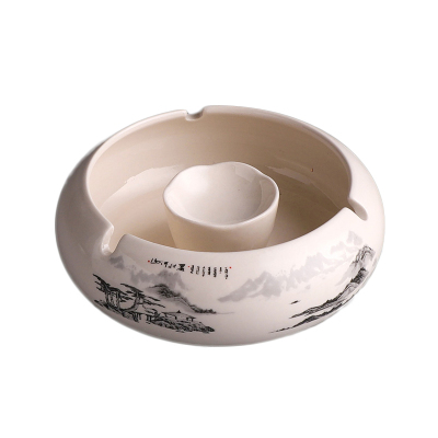 陶瓷烟灰缸创意时尚大号客厅家用办公室摆件欧式烟灰缸-山水-烟灰缸