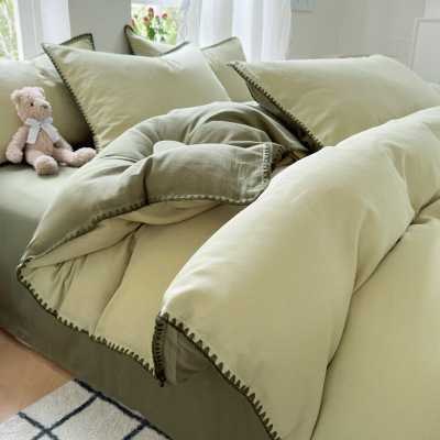 纯色双层纱床上四件套纯棉全棉被套床单人三件套2026新款床品