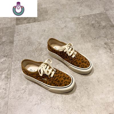 FISHBASKET韩版豹纹系带休闲鞋皮一脚蹬懒人鞋2020秋新款厚底单鞋深口女鞋休闲鞋