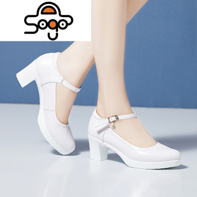 七色王国高跟软皮防水台皮粗跟工作女鞋圆头T台演出模特旗袍走秀单鞋休闲鞋