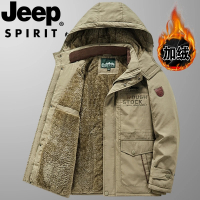 JEEP吉普棉衣加绒加厚外套男户外大码爸爸冬装棉服多袋中长款棉袄