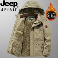 JEEP吉普棉衣加绒加厚外套男户外大码爸爸冬装棉服多袋中长款棉袄