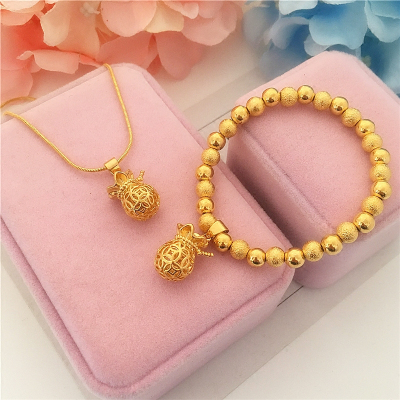 新款镀金实心磨砂光面圆珠手链女 仿金福袋手链沙金久不掉色饰品送女朋友老婆情人节七夕生日礼物