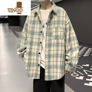 YANXU特大码300斤宽松休闲情侣衬衣外套港风复古格子长袖衬衫男