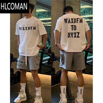HLCOMAN西海岸创意字母印花短袖T恤男夏季时尚潮牌设计感小领口嘻哈上衣