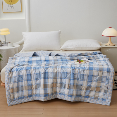 汉司家纺 200*230 全棉格子印花夏被(计价单位:条)蓝色 保暖细腻 整张填充 柔软贴肤