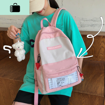 ins风初中书包女韩版高中大容量森系背包日系百搭撞色学生双肩包NEW LAKE