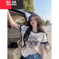 YIBUSHENG白色正肩印花短袖t恤女季设计感小众百搭减龄漂亮洋气上衣