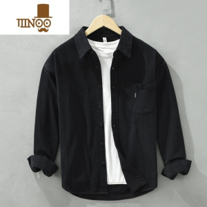 YANXU男士秋季新款潮流长袖工装衬衫外套日系复古休闲百搭青年翻领衬衣