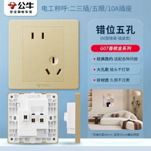 公牛(bull) 开关面板5孔五孔二三插电源墙壁86型暗装家用香槟金墙体插座-斜五孔(香槟金)