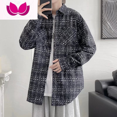 七斓炸街痞帅ins长袖格子外套潮牌工装衬衫休闲高级感宽松衬衣