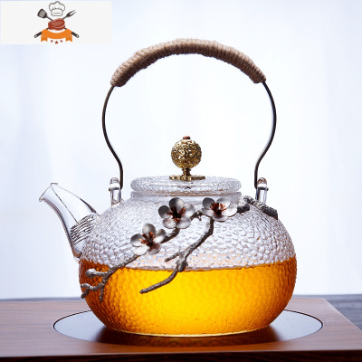 日式梅花整套功夫茶具套装家用耐热玻璃泡茶壶茶杯茶道锤纹烧水壶 700ml梅花壶 敬平