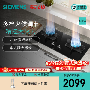 西门子 4.2kw 燃气灶 嵌入式天然气灶具 台式双灶 玻璃面板 一级能效 ER8MF233MP