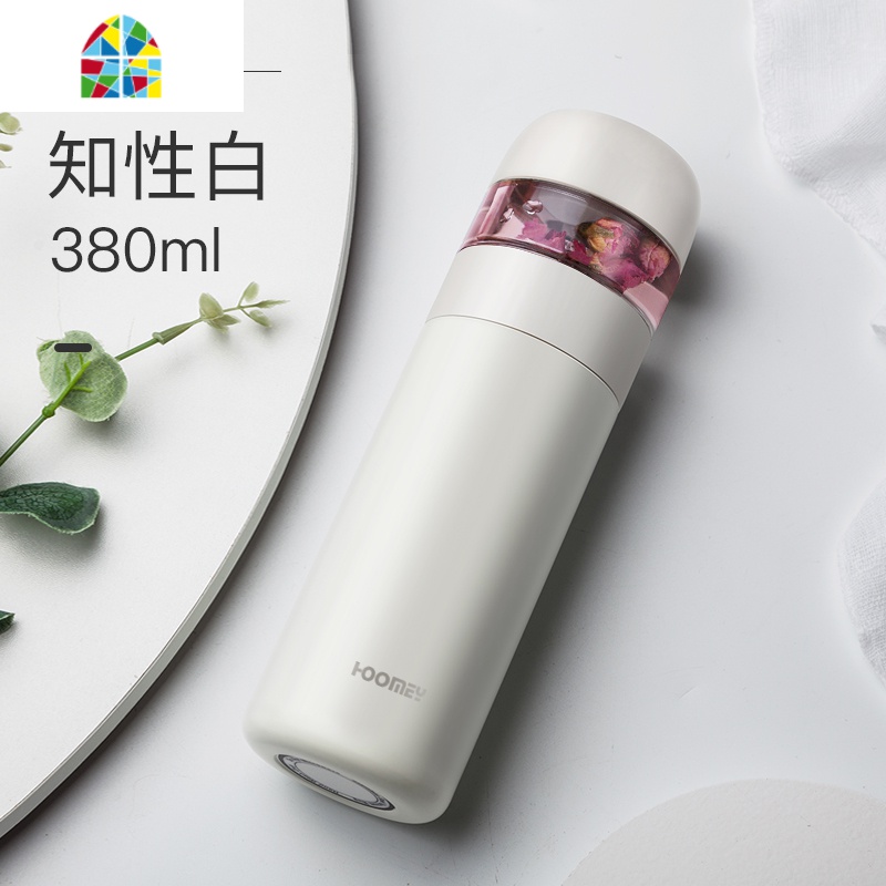保温杯茶水分离杯网红便携水杯子男女316不锈钢泡茶杯 FENGHOU 樱花粉380ml