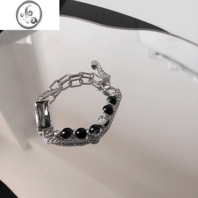 JiMi手链男潮ins冷淡风小众设计女轻奢个性暗黑高级灰钻情侣钛钢手环