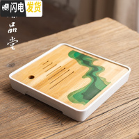 三维工匠竹制茶盘家用简约功夫茶具日式干泡茶台客厅储水托盘现代茶海托盘 竹制茶盘—绿水白