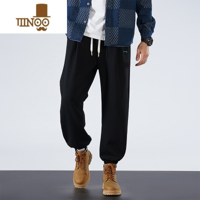 YANXU运动裤子男款宽松束脚休闲卫裤长裤大码美式潮牌黑灰色针织