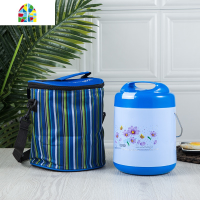 封后1.6L双层玻璃内胆保温饭盒玻璃保温饭瓶便当盒提锅多层提锅 FENGH 1.6L蓝色中间白色+蓝色保温袋花跟卡通随机