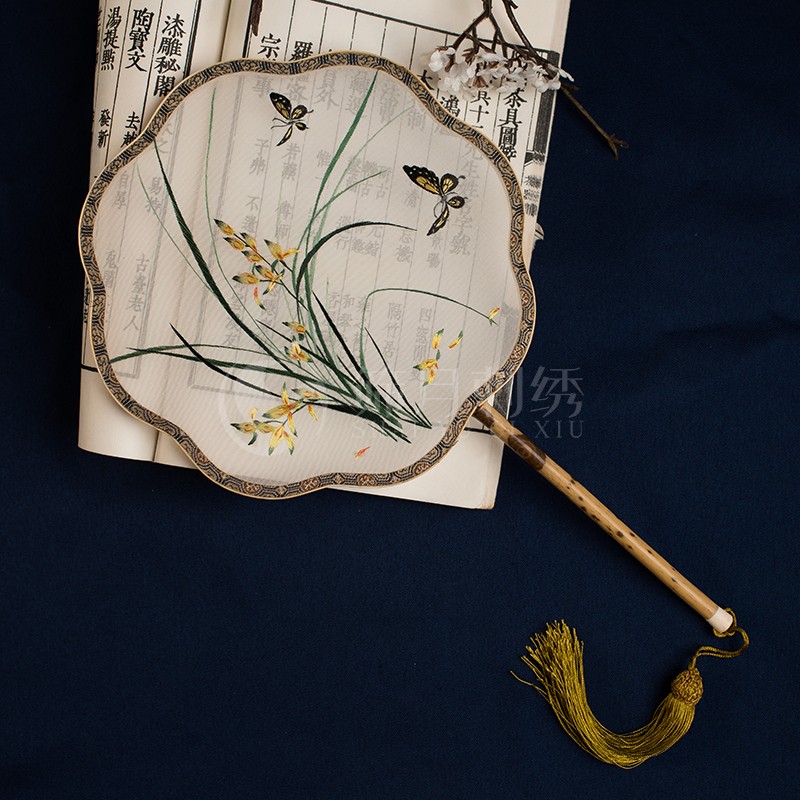 花湘妃竹手工苏绣古代汉服圆扇宫廷扇双面刺绣团扇 三维工匠 09玉兰花