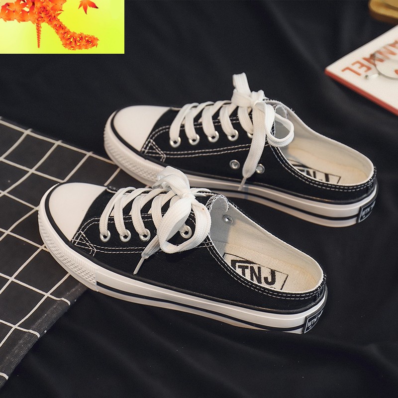 网红拖鞋女外穿2020潮鞋夏季新款无后跟懒人半拖帆布女鞋百搭韩版 简