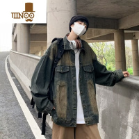 YANXU美式高街复古做旧水洗牛仔外套男女宽松韩版慵懒痞帅百搭休闲夹克