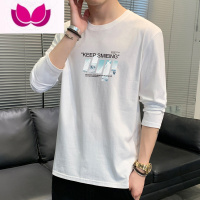七斓2023春季男士长袖T恤印花宽松圆领韩版潮流休闲薄款上衣