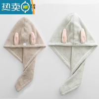敬平吸水干发帽女柔软速干加厚擦头长毛巾浴帽可爱卡通干发巾网红 儿童款卡其+成人款茶色 2条