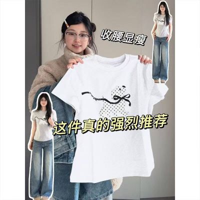 2026夏季韩系百搭小狗印花短袖T恤女复古港风甜美设计感上衣时尚