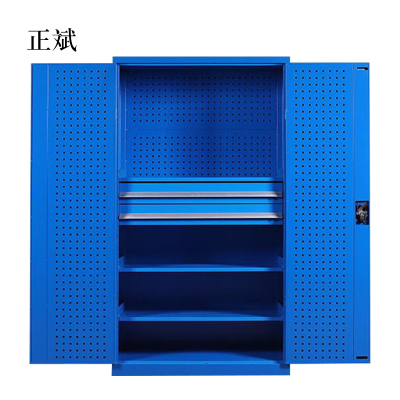 正斌工具柜加厚铁皮储物柜工厂车间用带抽屉汽修多功能收纳柜通门内二抽柜蓝色