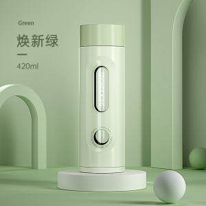 炊大皇便携大容量运动水杯塑料杯办公家用简约泡茶双层隔热防烫玻璃水杯GCS42A7