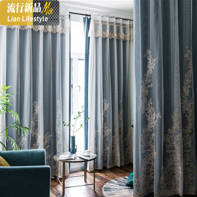 ins北欧轻奢双层刺绣花法式公主风窗帘窗纱客厅卧室飘窗定制布纱 三维工匠