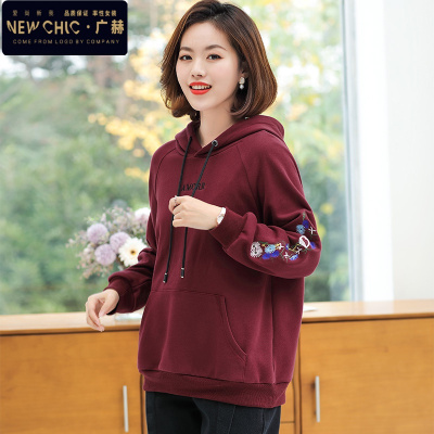 广赫春秋季连帽长袖卫衣女2021年新款休闲时尚妈妈装洋气中年女装上衣卫衣