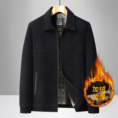 爸爸雪尼尔外套男秋冬款男士爸爸装加绒加厚外套中年男士冬装夹克_1_613