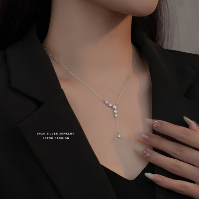 S925纯银轻奢绚丽之星项链小众锆石唯美高级感设计星星流苏锁骨链送女朋友老婆情人节七夕生日礼物