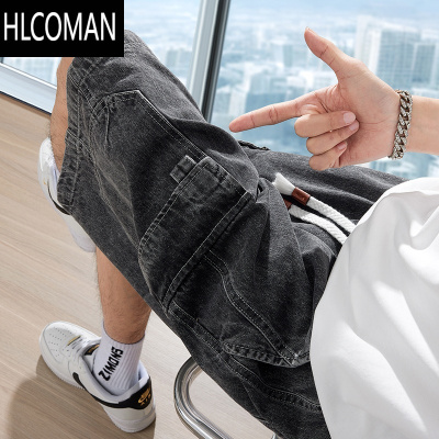 HLCOMAN工装牛仔短裤男夏季薄款潮牌宽松男士中裤2024新款休闲男生五分裤