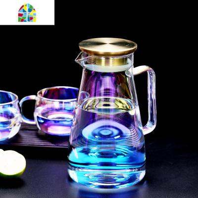 北欧凉水壶玻璃贝彩壶炫彩冷水壶耐热高温创意凉白开水杯套装家用 FENGHOU 香槟壶1600ml+2香槟杯350ml