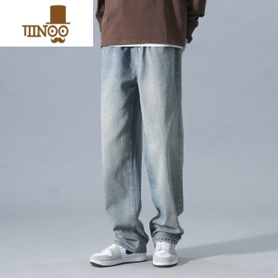 YANXU美式复古牛仔裤男新款直筒宽松潮牌阔腿高街休闲长裤男生裤子