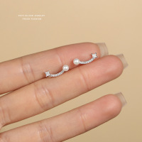 云小舒创意S925纯银耳钉小众设计U型镶锆石珍珠耳环简约百搭耳饰送女朋友老婆情人节七夕生日礼物