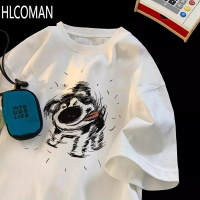 HLCOMAN卡通创意小狗短袖t恤男生夏季宽松260g上衣白色休闲半袖