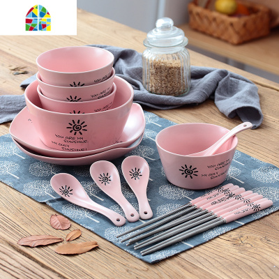 创意黑色碗碟套装家用欧式简约风可爱碗盘餐具套装结婚礼乔迁新居 FENGHOU 15头哑光(黑)配钢筷 15件