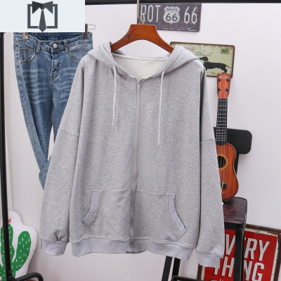 SUNTEK超肥特大码260斤胖mm开衫拉链外套薄款春秋韩版宽松连帽卫衣200斤卫衣